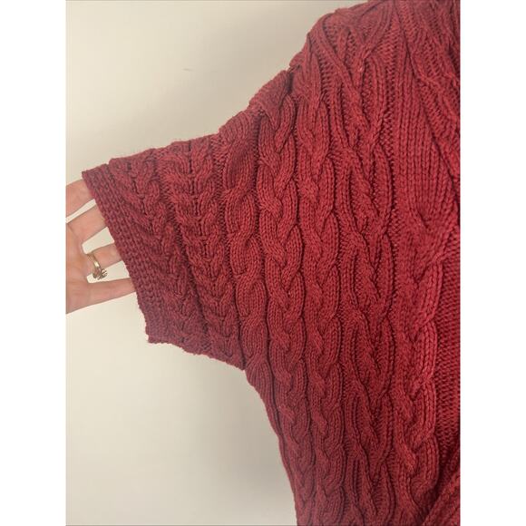 Cold Water Creek Dark Red Chunky Cable Knit Short Sleeve Cardigan Sweater Large - Picture 4 of 8